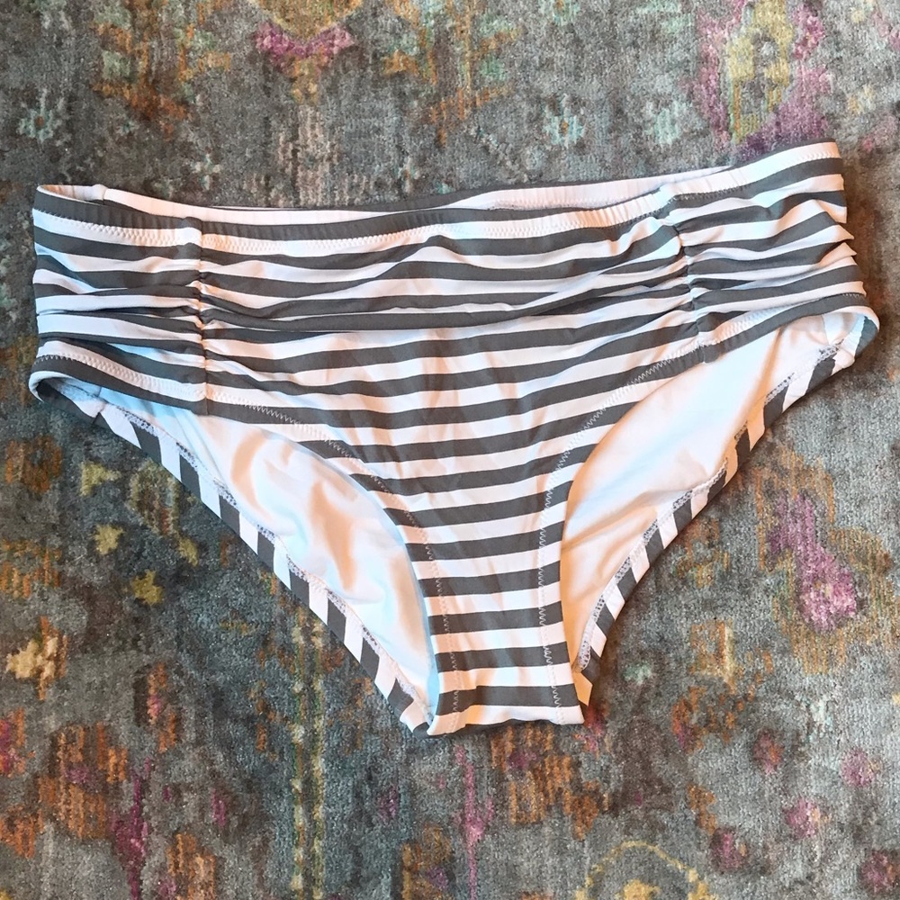 Anthropologie White & Gray Striped Bikini Bottom